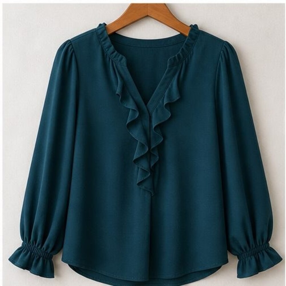 Teal Ruffle Blouse